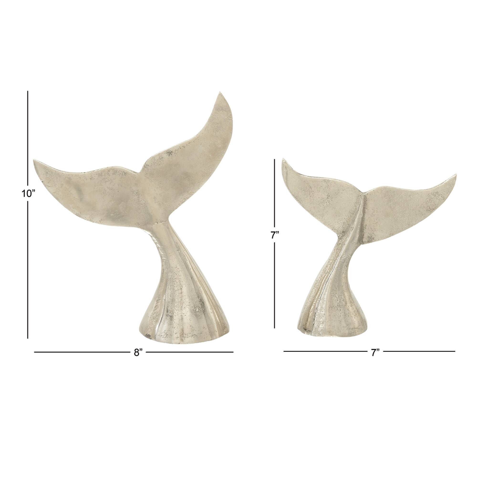 Silver Aluminum Coastal Whale Fluke Sculpture Set